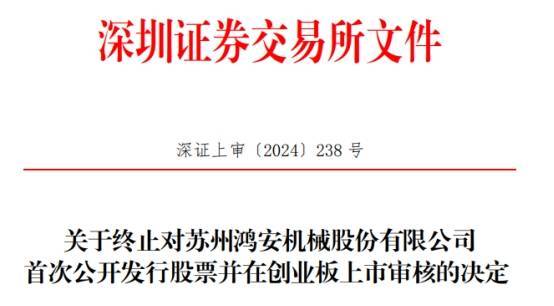 鴻安機(jī)械終止創(chuàng)業(yè)板IPO 原擬募資4.5億中信證券保薦